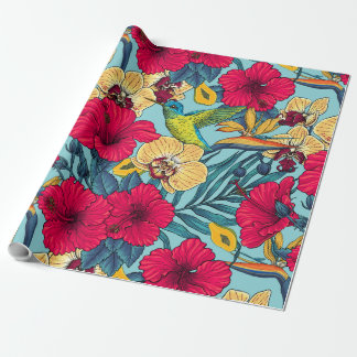 Papel De Presente Tropical Florals and Hummingbird - Summer Botanica