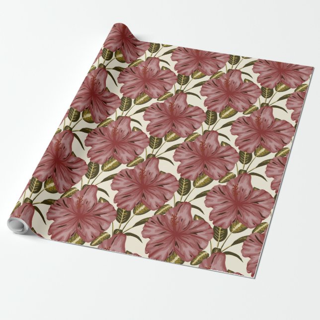 Papel De Presente Tropical flowers seamless pattern | red flowers (Desenrolado)