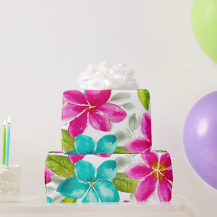 Papel De Presente Tropical Havaí Plumeria Rosa Frangipani Floral