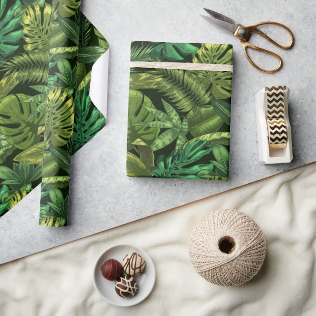 Papel De Presente Tropical Jungle Green  (Artesanato)