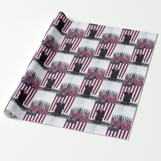 Papel De Presente Trump 2024 Trump and Flags (Desenrolado)