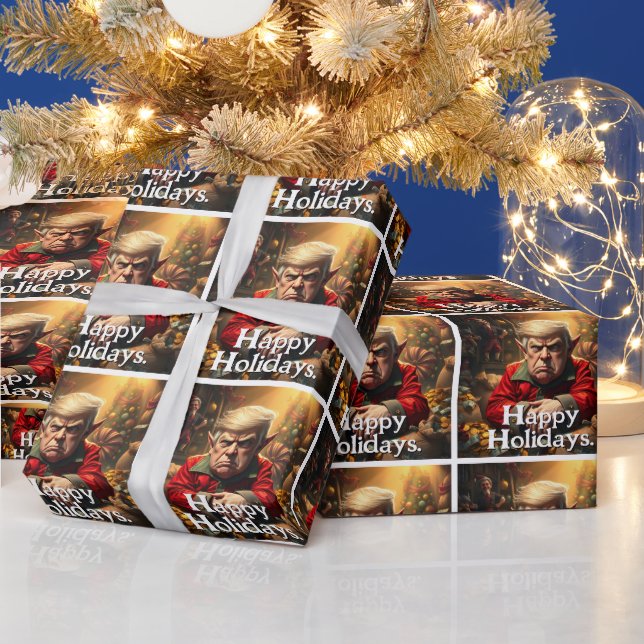 Papel De Presente Trump como um Elfo de Natal Zangado (Feriados)