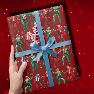 Papel De Presente Trump Dancing Papais noeis Dança Natal Vermelho