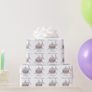 Papel De Presente Tubarão Adicionar Apenas Nome Aniversário