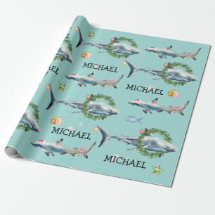 Papel De Presente Tubarão Branco Grande Aquarela Personalizado