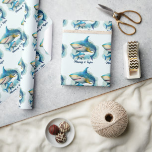 Papel De Presente Tubarão e bebê, Novo bebê, Feriado