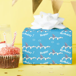 Papel De Presente Tubarão-frade padrão Kid feliz aniversário azul