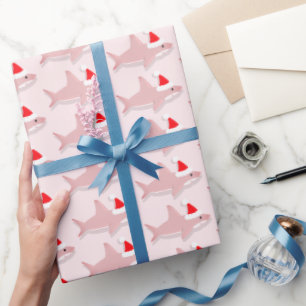Papel De Presente Tubarão rosa no Natal de Santa Hat