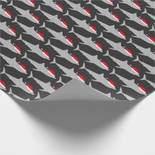 Papel De Presente Tubarões de Natal em Santa Hats