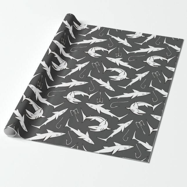 Papel De Presente Tubarões e ganchos (Desenrolado)