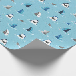 Papel De Presente Tubarões engraçados e bonitos em azul claro