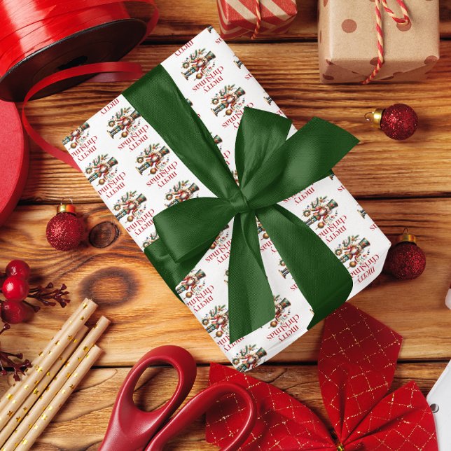 Papel De Presente Tucracker Feliz Natal Red Retro Typografia (Criador carregado)