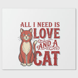 Papel De Presente Tudo que Preciso é Amor e um Gato Gato Antigo Aman