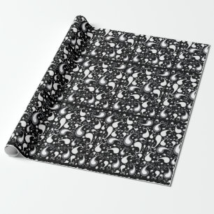 Papel De Presente Tulip Paisley Floral abstrato preto e branco