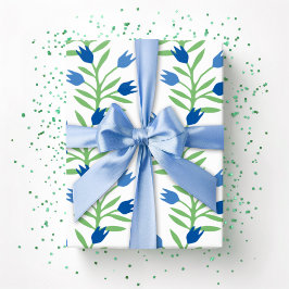 Papel De Presente Tulip Vine em Azul e Verde