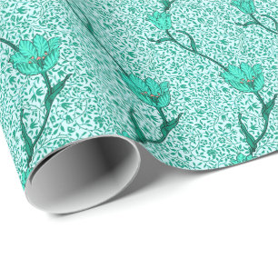 Papel De Presente Tulipa Art Nouveau Damask, Turquesa