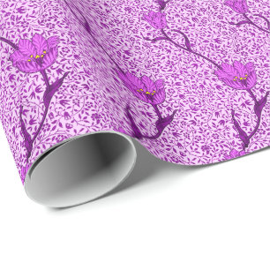 Papel De Presente Tulipa Art Nouveau Damask, Violeta e Orquídea