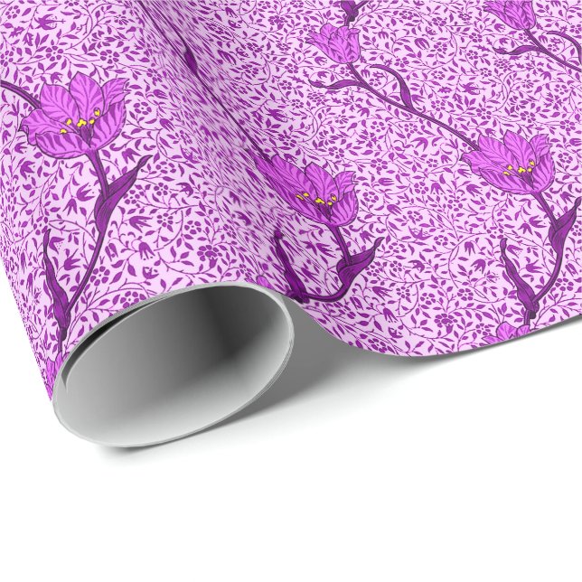 Papel De Presente Tulipa Art Nouveau Damask, Violeta e Orquídea (Ponta do rolo)