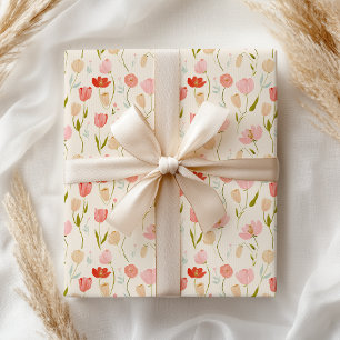 Papel De Presente Tulipa de Aquarela Floral Suave Pastel