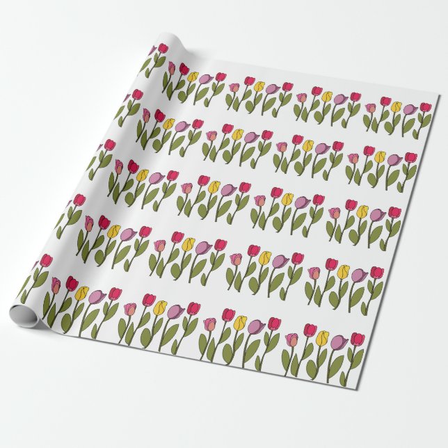 Papel De Presente Tulipa Floral Colorida (Desenrolado)