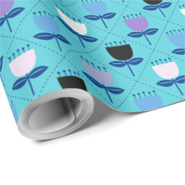 Papel De Presente Tulipa Moderna do Século médio - Azul