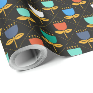 Papel De Presente Tulipa Moderna do Século médio - Preto