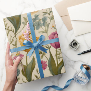 Papel De Presente Tulipa Multicolor Estilo Jardim Padrão Floral Marf