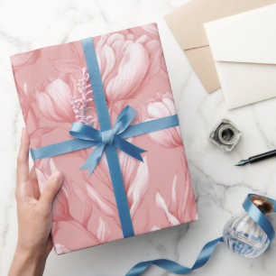 Papel De Presente Tulipa Rosa Suave Padrão Floral Branco