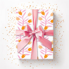 Papel De Presente Tulipa Vine em Rosa e Laranja