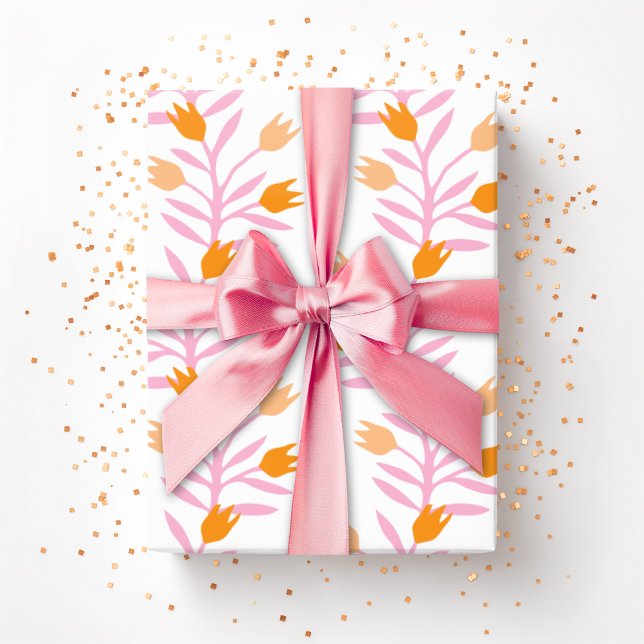 Papel De Presente Tulipa Vine em Rosa e Laranja (Criador carregado)