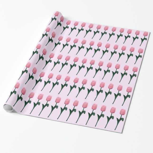 Papel De Presente Tulipas cor-de-rosa (Desenrolado)