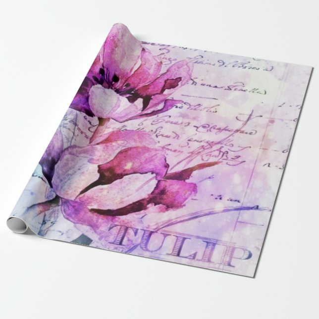 Papel De Presente Tulipas de aquarelas (Desenrolado)