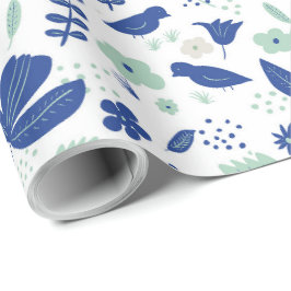 Papel De Presente Tulipas e aves de Primavera floral, brancas, azuis