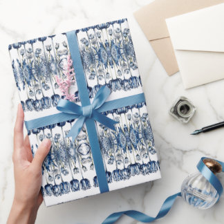 Papel De Presente Tulipas em Azul de Delft 