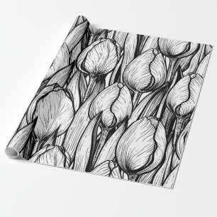 Papel De Presente Tulipas em preto e branco