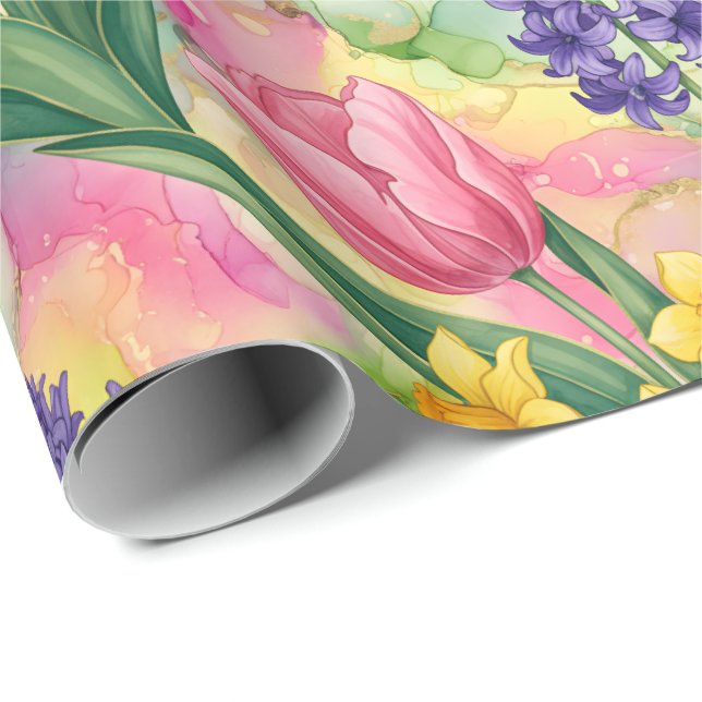 Papel De Presente Tulipas, Narcisos, Jacintos em Estilo de Tinta Alc (Ponta do rolo)