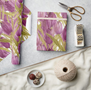 Papel De Presente Tulipas Roxas Elegante Aquarela