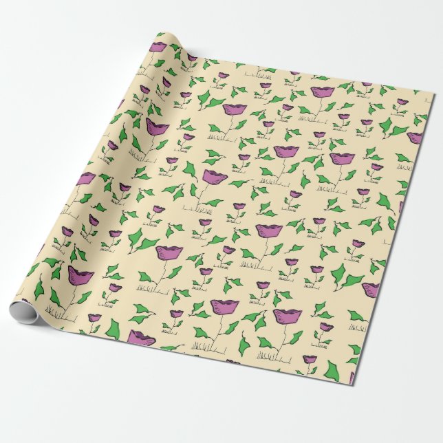 Papel De Presente Tulipas roxas em fundo amarelo (Desenrolado)