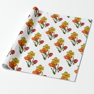 Papel De Presente Tulipas vermelhas e flores de narciso amarelo