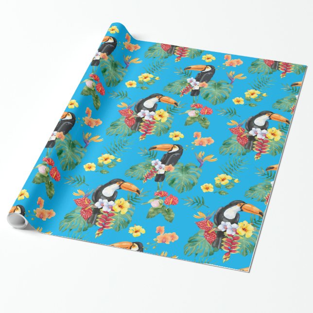 Papel De Presente Turiano tropical e flores (Desenrolado)