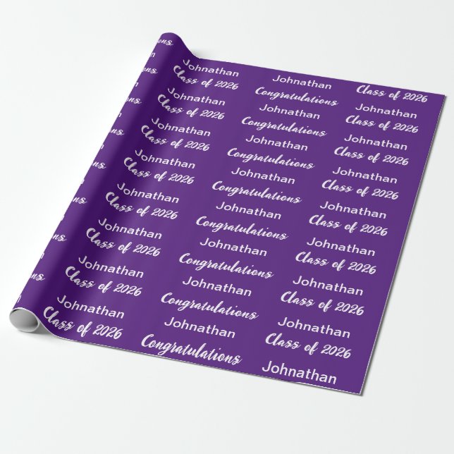 Papel De Presente Turma de 2026 Roxo Nome do Graduado Parabéns (Desenrolado)