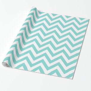 Papel De Presente Turquesa Água Branco XL Padrão Chevron ZigZag
