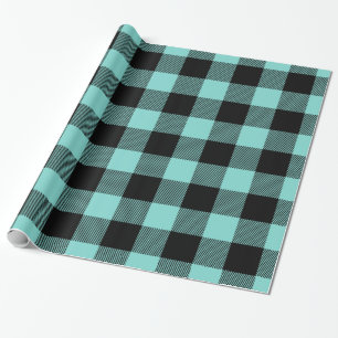 Papel De Presente Turquesa Água Negro Imenso Xadrez Búfalo Lenhador