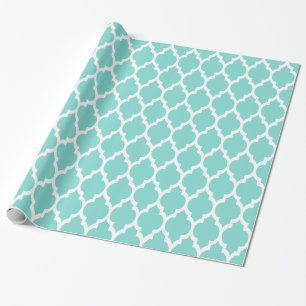 Papel De Presente Turquesa Aqua White XL Quatrefoil Marroquino #4