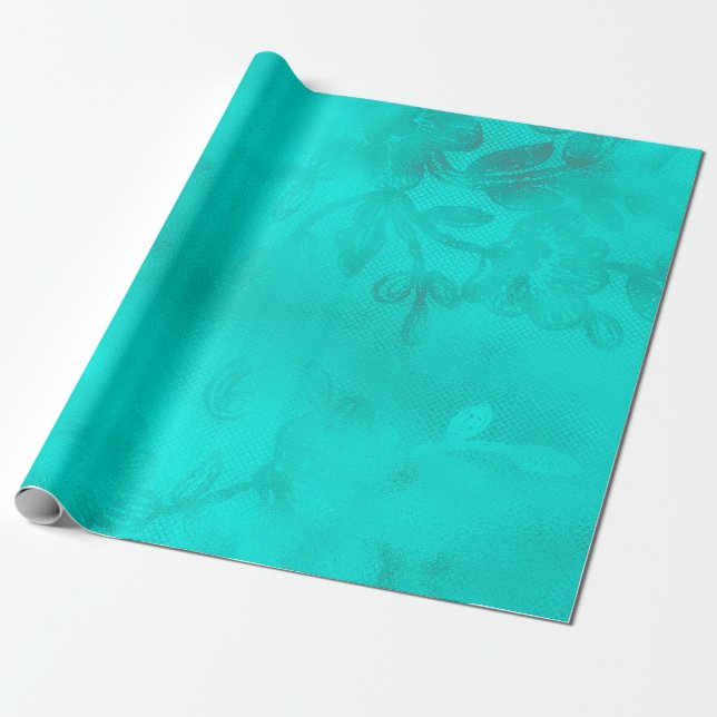 Papel De Presente Turquesa Blue Ocean Floral (Desenrolado)