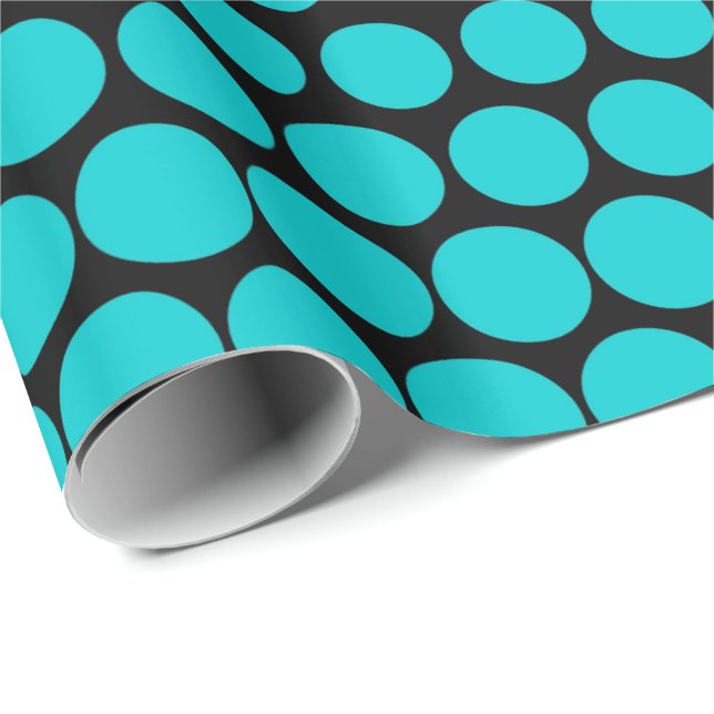 Papel De Presente Turquesa Bolinhas Moderna Preto (Ponta do rolo)