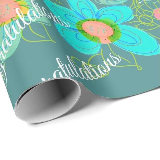 Papel De Presente Turquesa com Design Floral (Ponta do rolo)