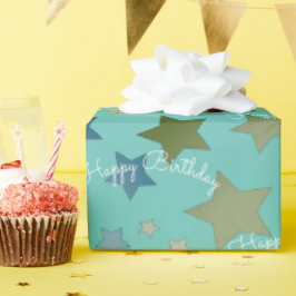 Papel De Presente Turquesa com Padrão Estelar Colorido