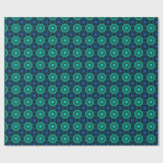 Papel De Presente Turquesa e Azul Padrão Fractal Caleidoscópio