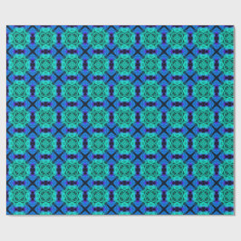 Papel De Presente Turquesa e azul Padrão Fractal de Caleidoscópio